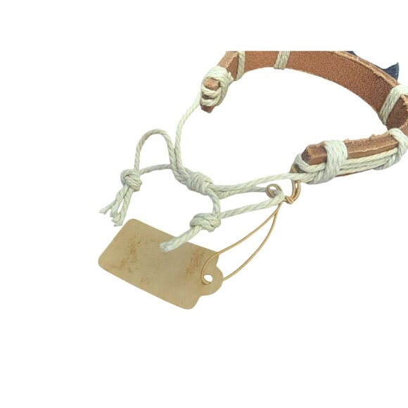 Handmade Leather & Cord Bracelet With Peace Symbol & Floral Design - Picture 3 of 3